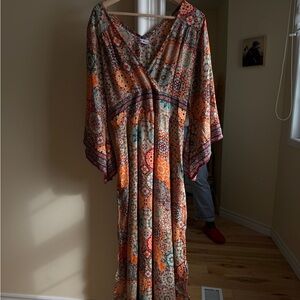 Boho Tile Print Maxi Dress in Orange & Teal